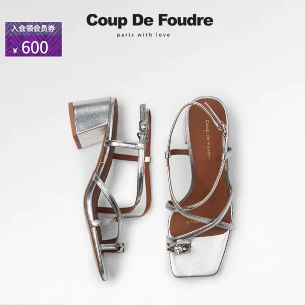 CDF女鞋2024夏季新款小众法式粗跟水钻仙女凉鞋配裙子罗马凉拖