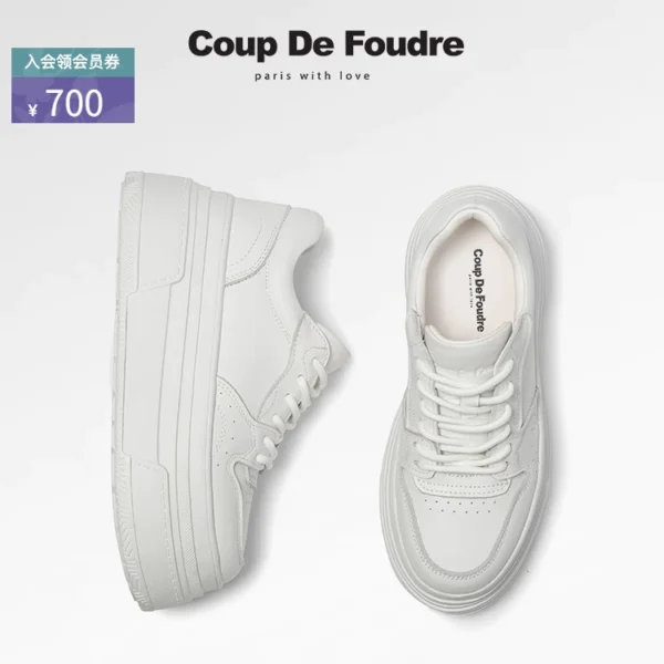 CDF女鞋2024秋季新款百搭真皮厚底增高小白鞋女松糕休闲板鞋鞋子