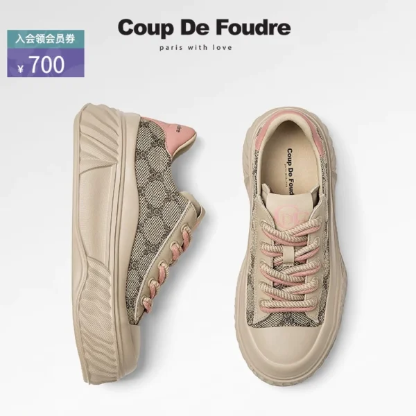 CDF女鞋2024秋季新款真皮百搭松糕鞋厚底增高复古运动休闲鞋板鞋